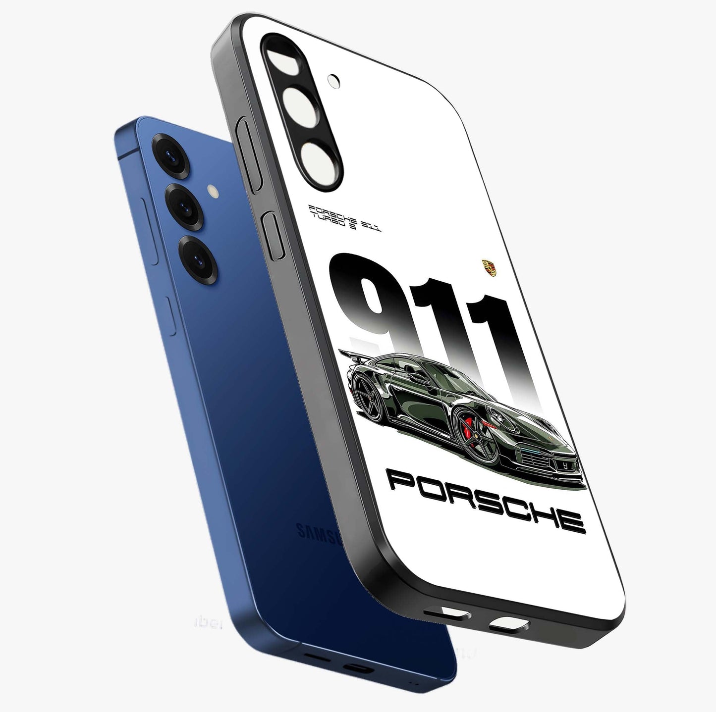 911 Turbo Dominance Glass Case displayed in premium angled mockup highlighting sporty car illustration and sleek glass surface.