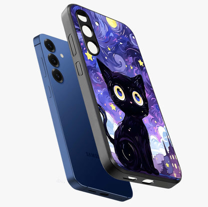 Abstract Cat Art Glass Case displayed in angled mockup highlighting modern abstract cat artwork and sleek glass surface.