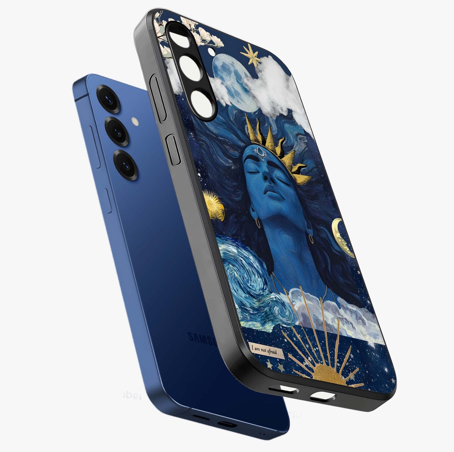 Aesthetic Lord Shiva Glass Case displayed in angled mockup highlighting spiritual Shiva illustration and sacred aesthetic design.