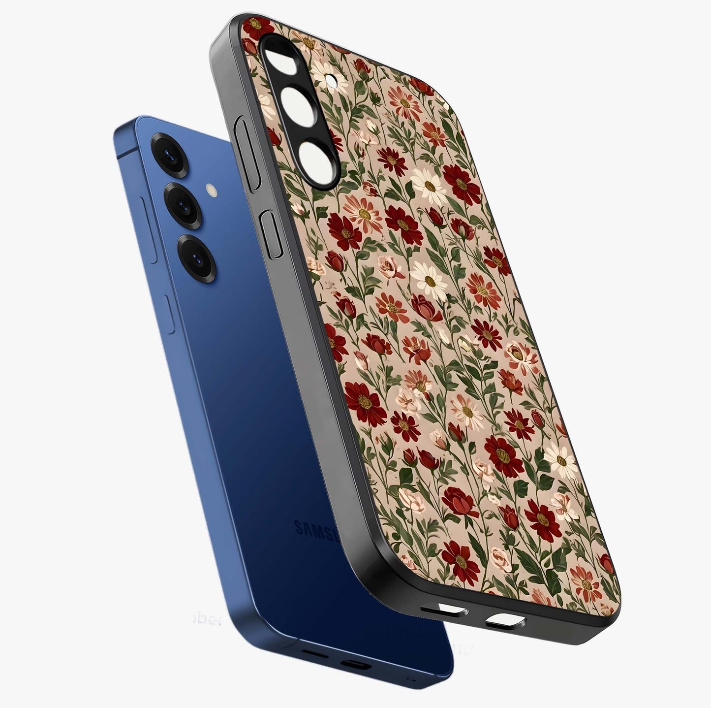 Biege Flower With Leaf Glass Case displayed in angled mockup highlighting minimal floral leaf design and elegant aesthetic.
