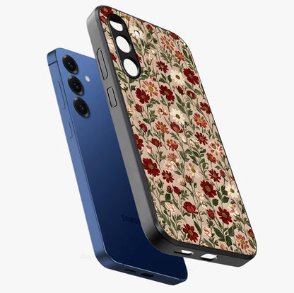 Biege Flower With Leaf Glass Case displayed in angled mockup highlighting minimal floral leaf design and elegant aesthetic.