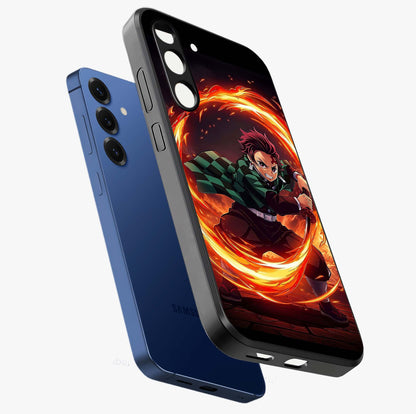 Blazing Sword Resolve Glass Case displayed in angled mockup highlighting powerful sword illustration and bold fantasy theme.