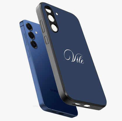 Blue Vintage Floral Pattern Glass Case showing flat back view with elegant vintage floral artwork and glossy glass finish.
