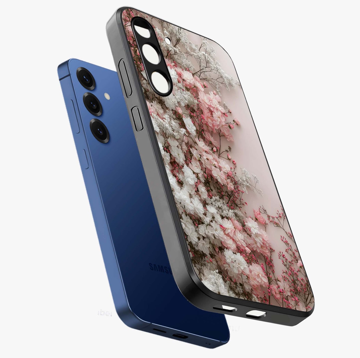 Blush Blossom Cloud Glass Case displayed in angled mockup highlighting soft cloud and blossom design with pastel aesthetic.