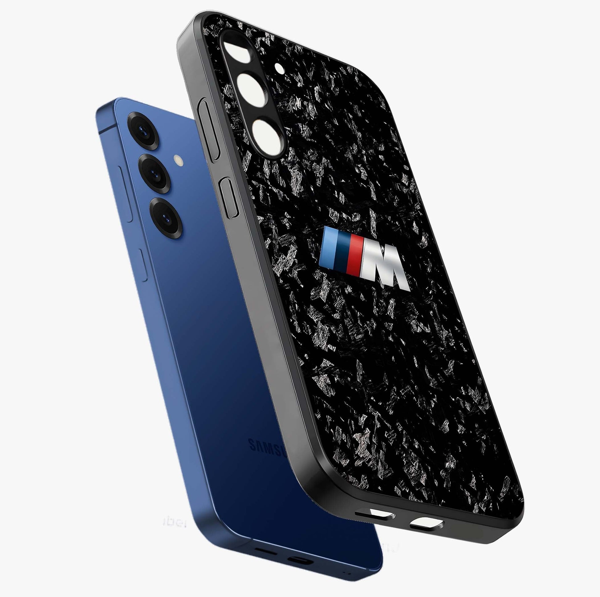 Carbon Speed Mark Glass Case displayed in angled mockup highlighting racing inspired carbon design and sleek aesthetic style.