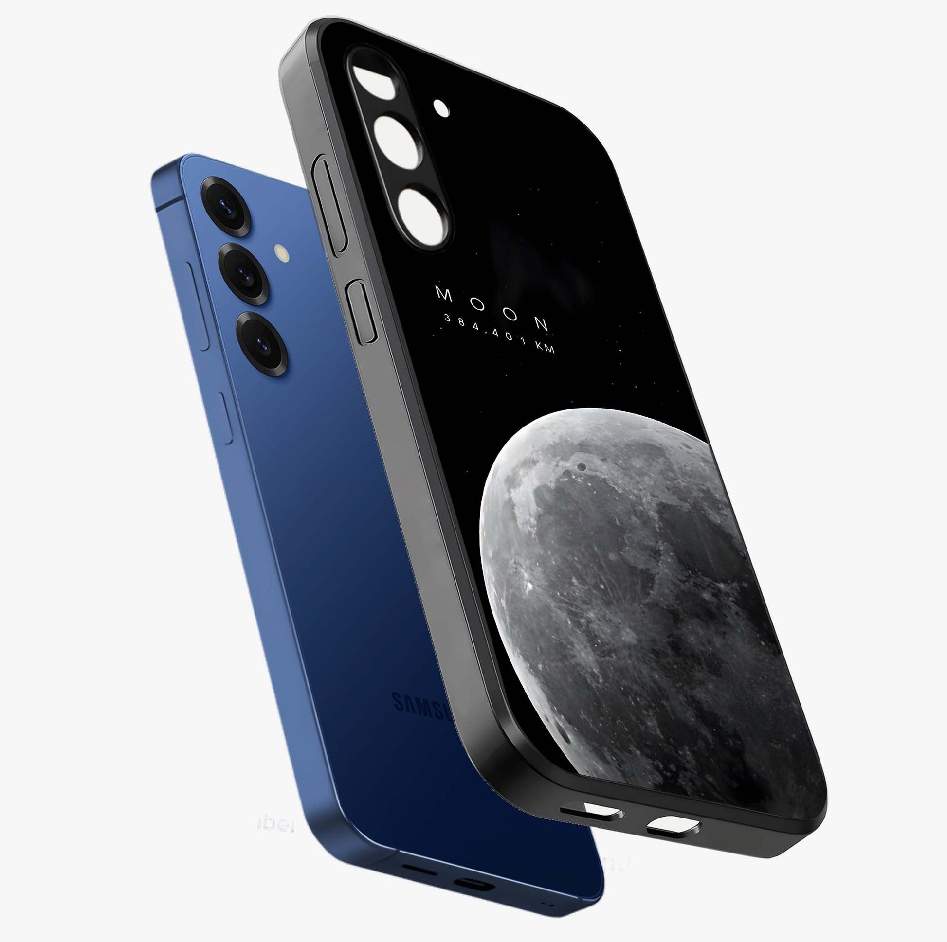Cosmic Moon Glow Glass Case displayed in angled mockup highlighting celestial moon design with cosmic aesthetic theme.