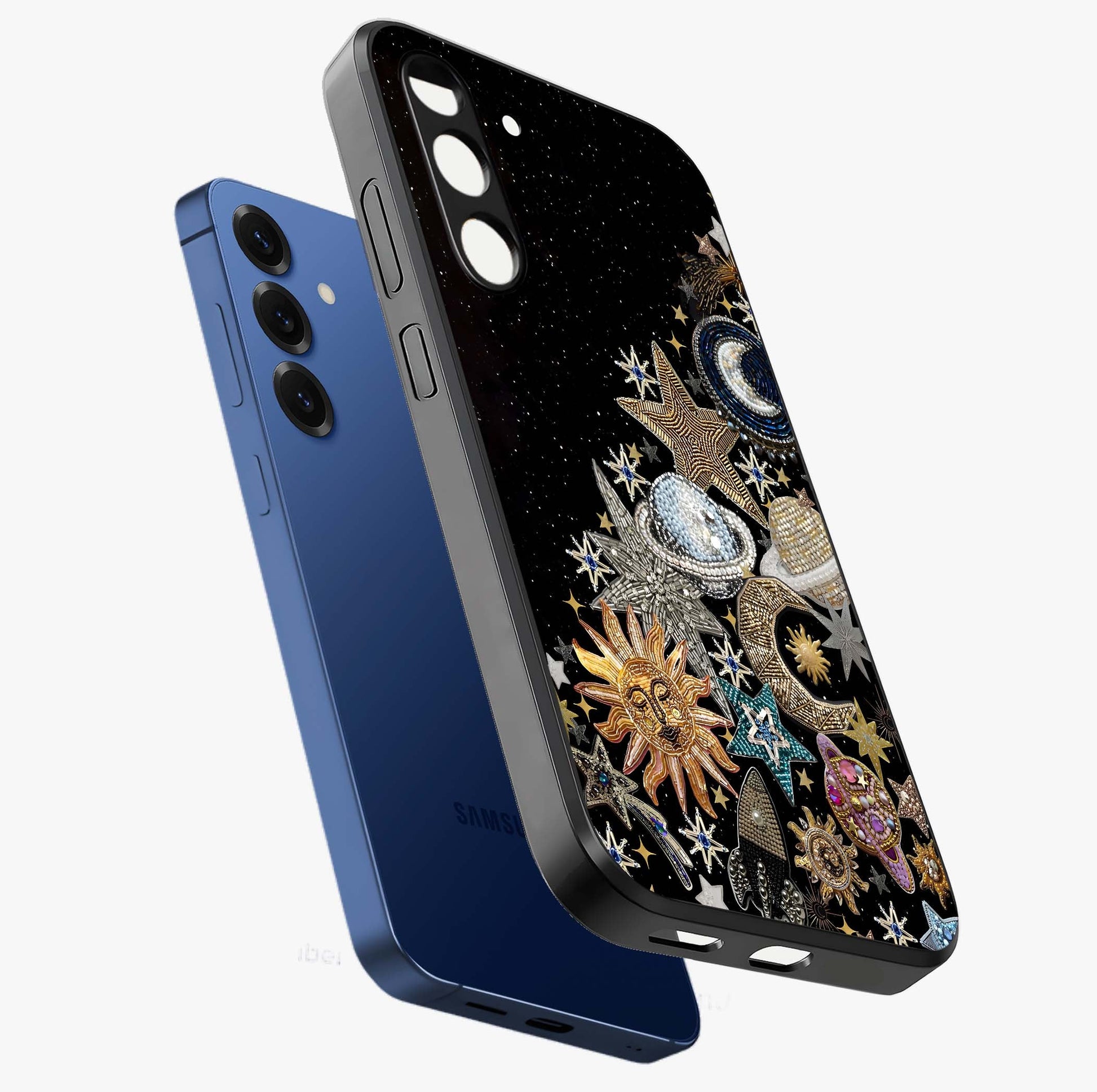 Cosmic Sparkle Dreams Glass Case displayed in angled mockup highlighting dreamy star sparkle design with celestial aesthetic.