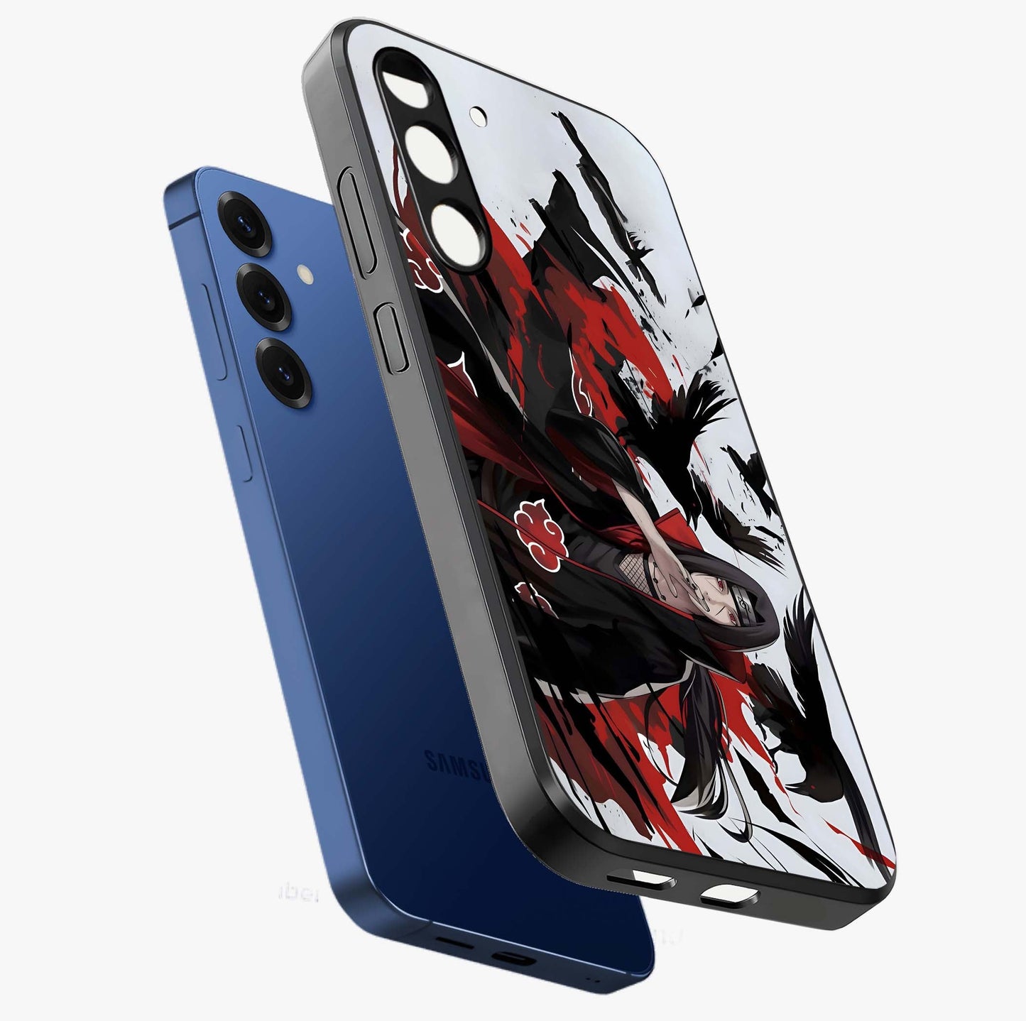 Crimson Crow Illusion Glass Case displayed in angled mockup highlighting mysterious crow graphic with dark aesthetic style.