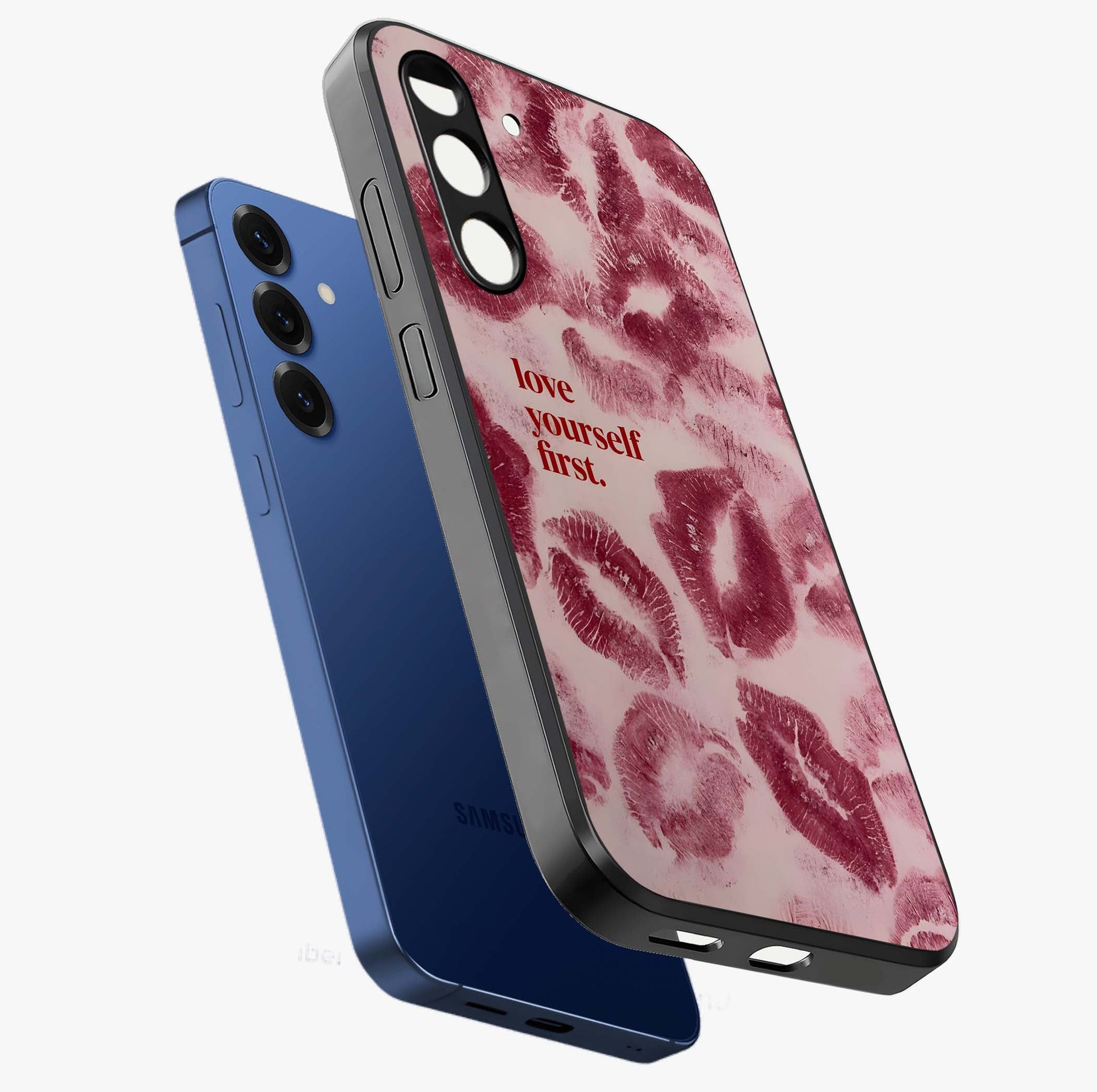 Crimson Kiss Love Glass Case displayed in angled mockup highlighting bold love inspired design with modern aesthetic style.