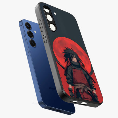 Crimson Moon Warlord Glass Case displayed in angled mockup highlighting dramatic crimson moon design with fantasy aesthetic.