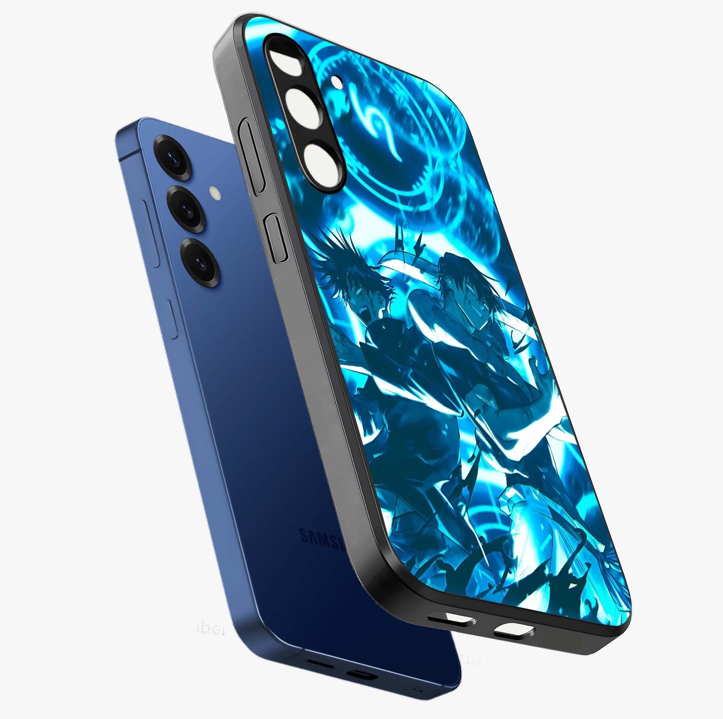 Cursed Energy Clash Glass Case displayed in angled mockup highlighting powerful battle inspired graphic with anime style aesthetic.
