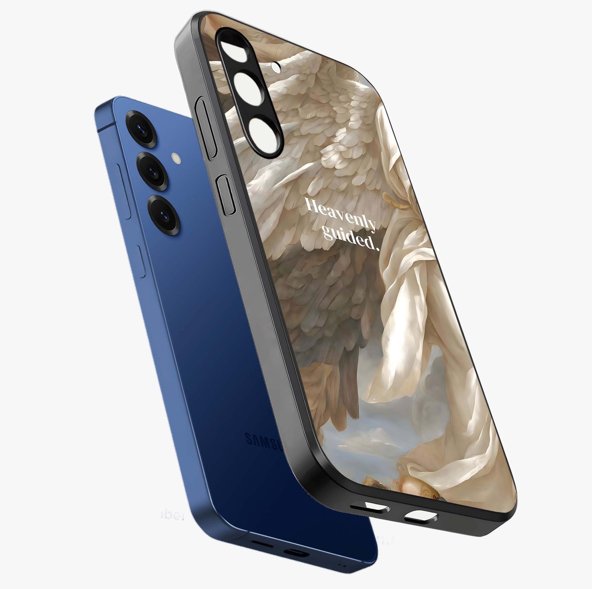 Divine Winged Grace Glass Case displayed in angled mockup highlighting graceful wing design with divine aesthetic style.