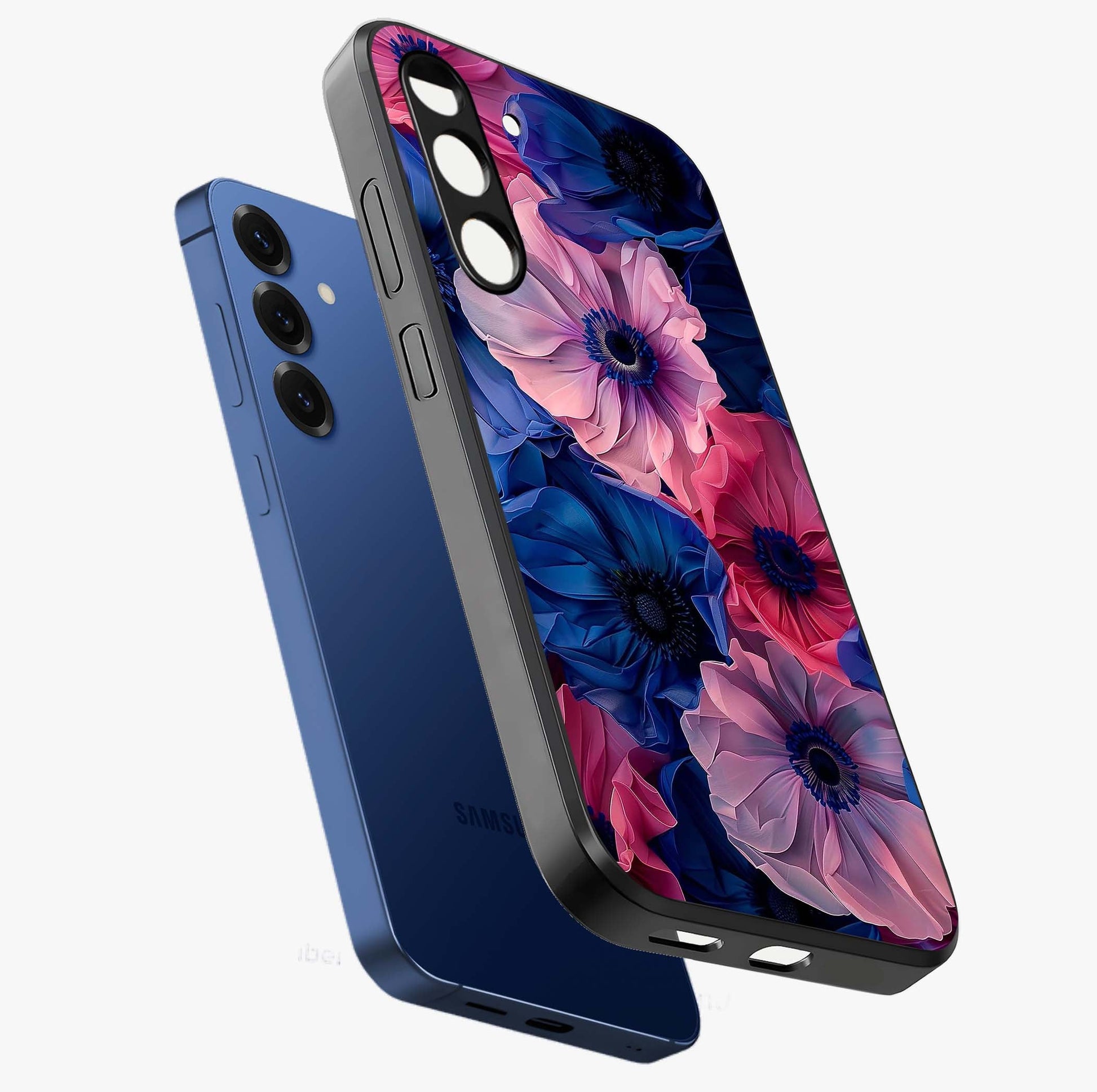 Flower Paper Art Pattern Glass Case displayed in angled mockup highlighting layered paper flower design with artistic aesthetic.