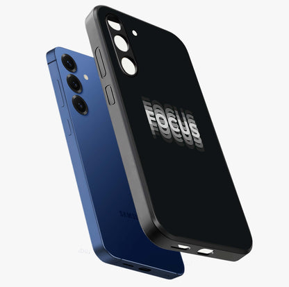 Focused Blade Discipline Glass Case displayed in angled mockup highlighting clean minimal text artwork with modern aesthetic style.