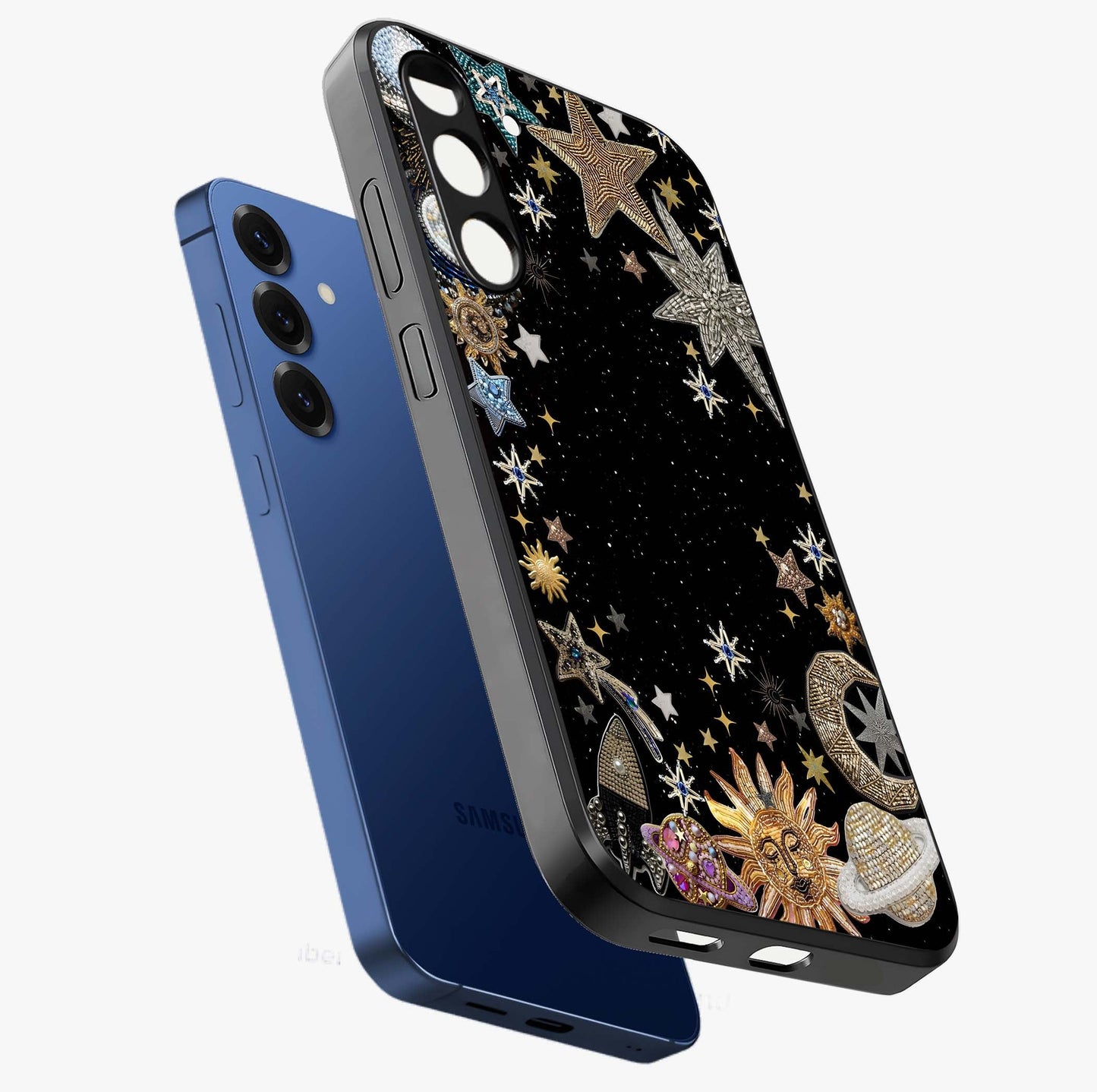 Galactic Jewel Stars Glass Case displayed in angled mockup highlighting shining celestial star design with cosmic aesthetic style.