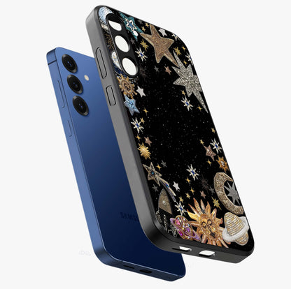 Galactic Jewel Stars Glass Case displayed in angled mockup highlighting shining celestial star design with cosmic aesthetic style.