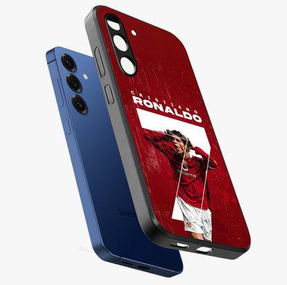 Goal Celebration Legacy Glass Case displayed in angled mockup highlighting energetic sports celebration design with bold athletic theme.