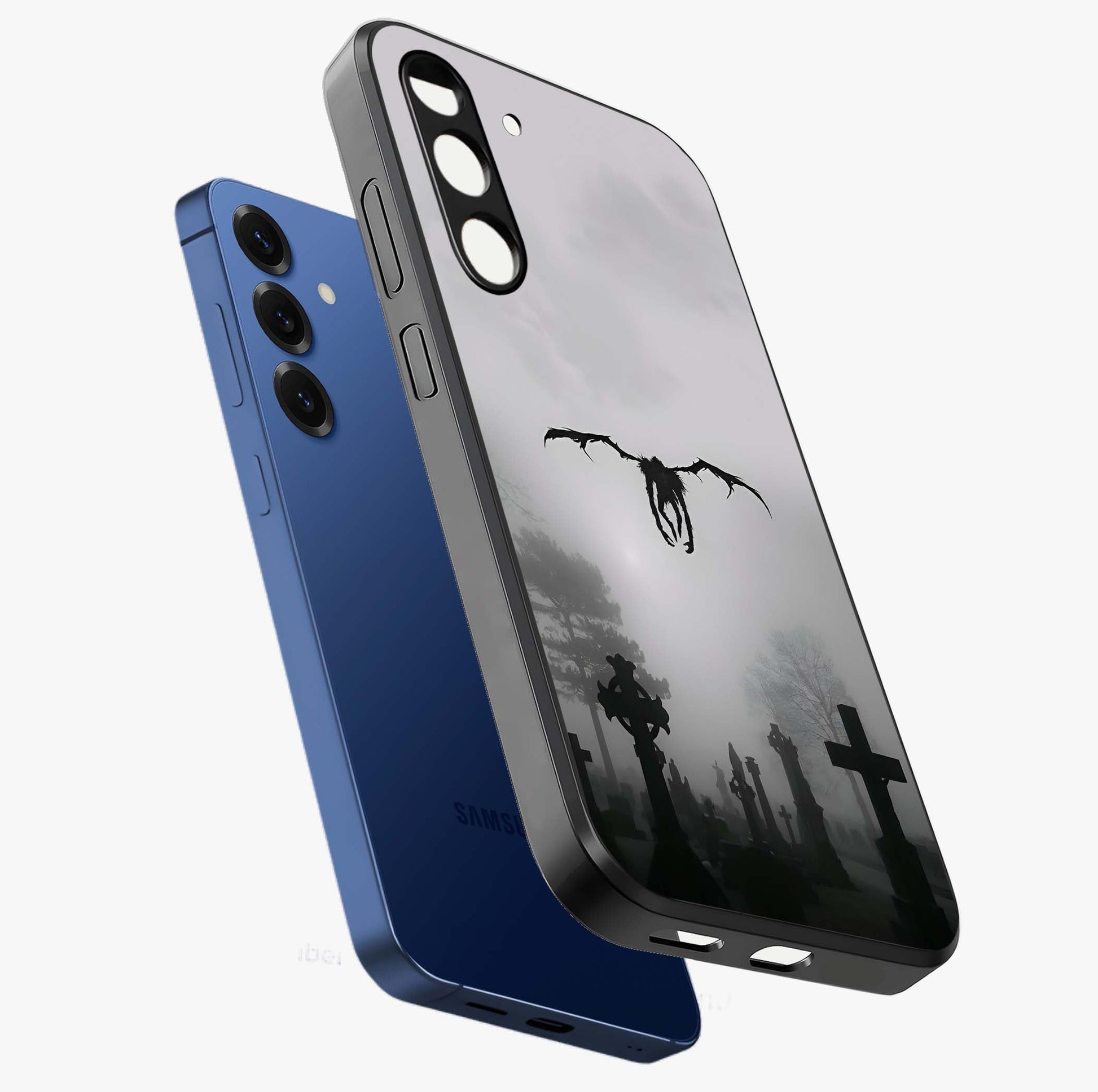 Graveyard Shadow Descent Glass Case displayed in angled mockup highlighting eerie shadow illustration with gothic aesthetic.