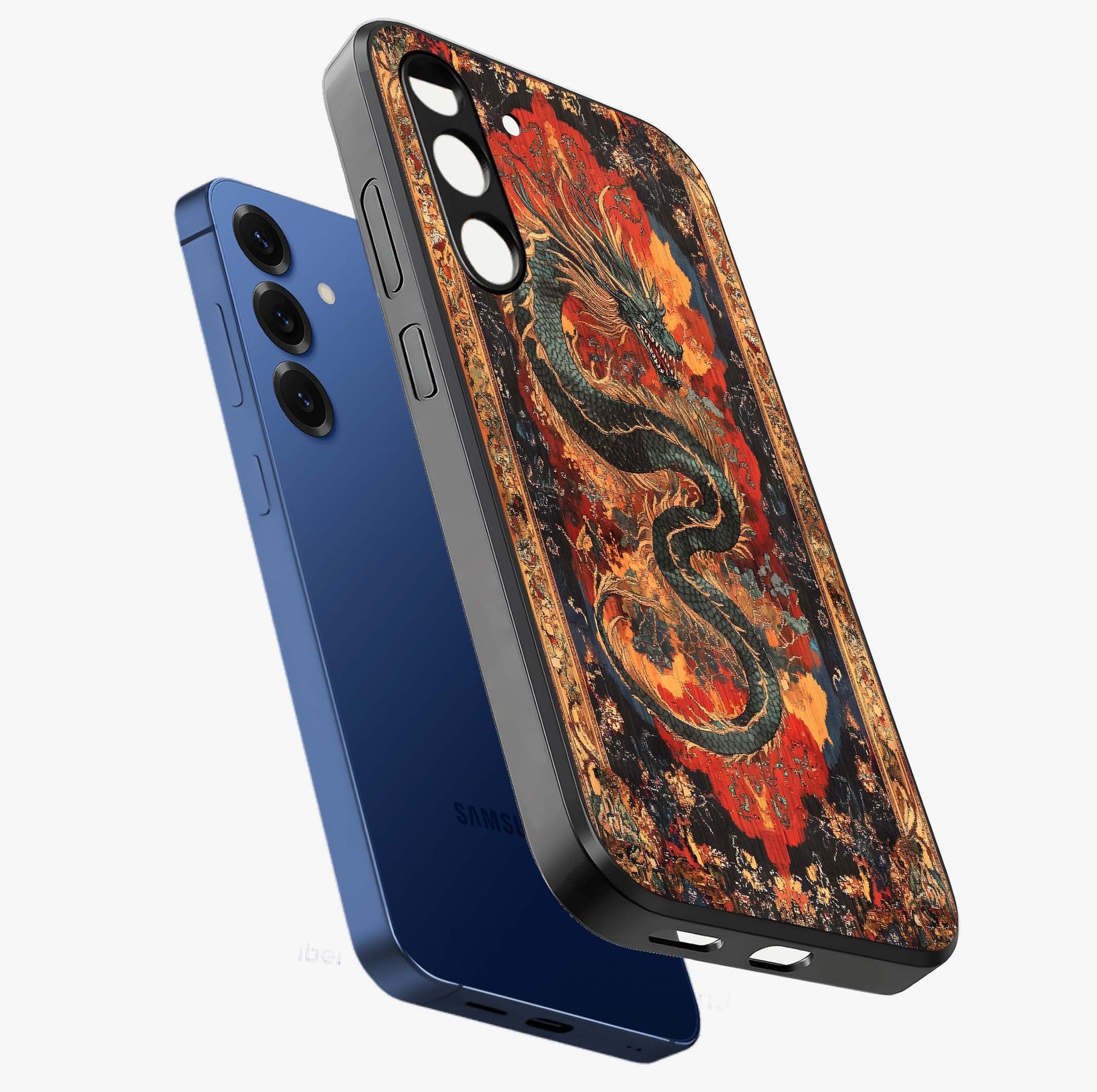 Inferno Dragon Soul Glass Case displayed in angled mockup highlighting powerful dragon illustration with inferno aesthetic.