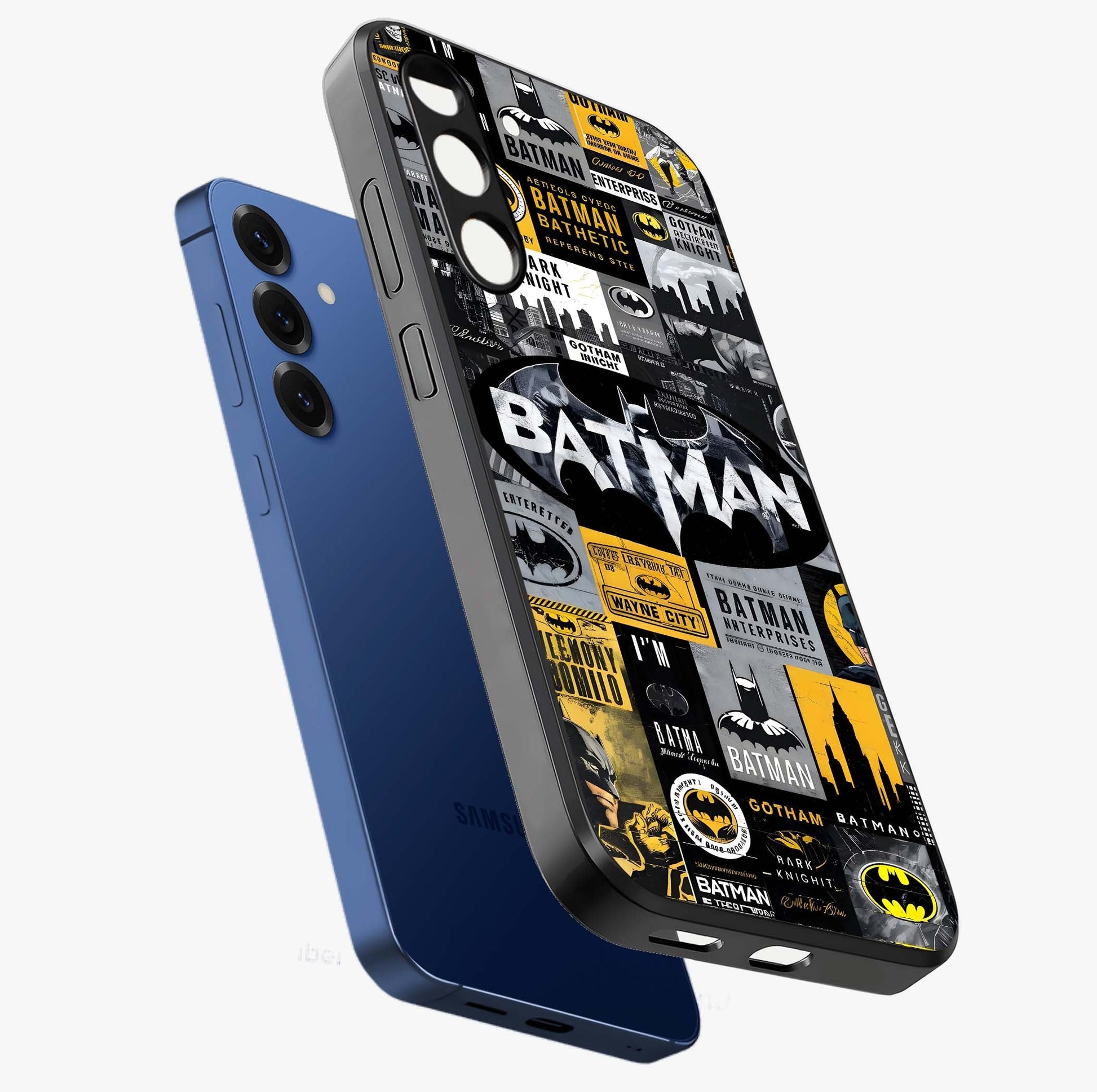 Knight Gotham Rise Glass Case displayed in angled mockup highlighting powerful knight silhouette design with dramatic aesthetic.