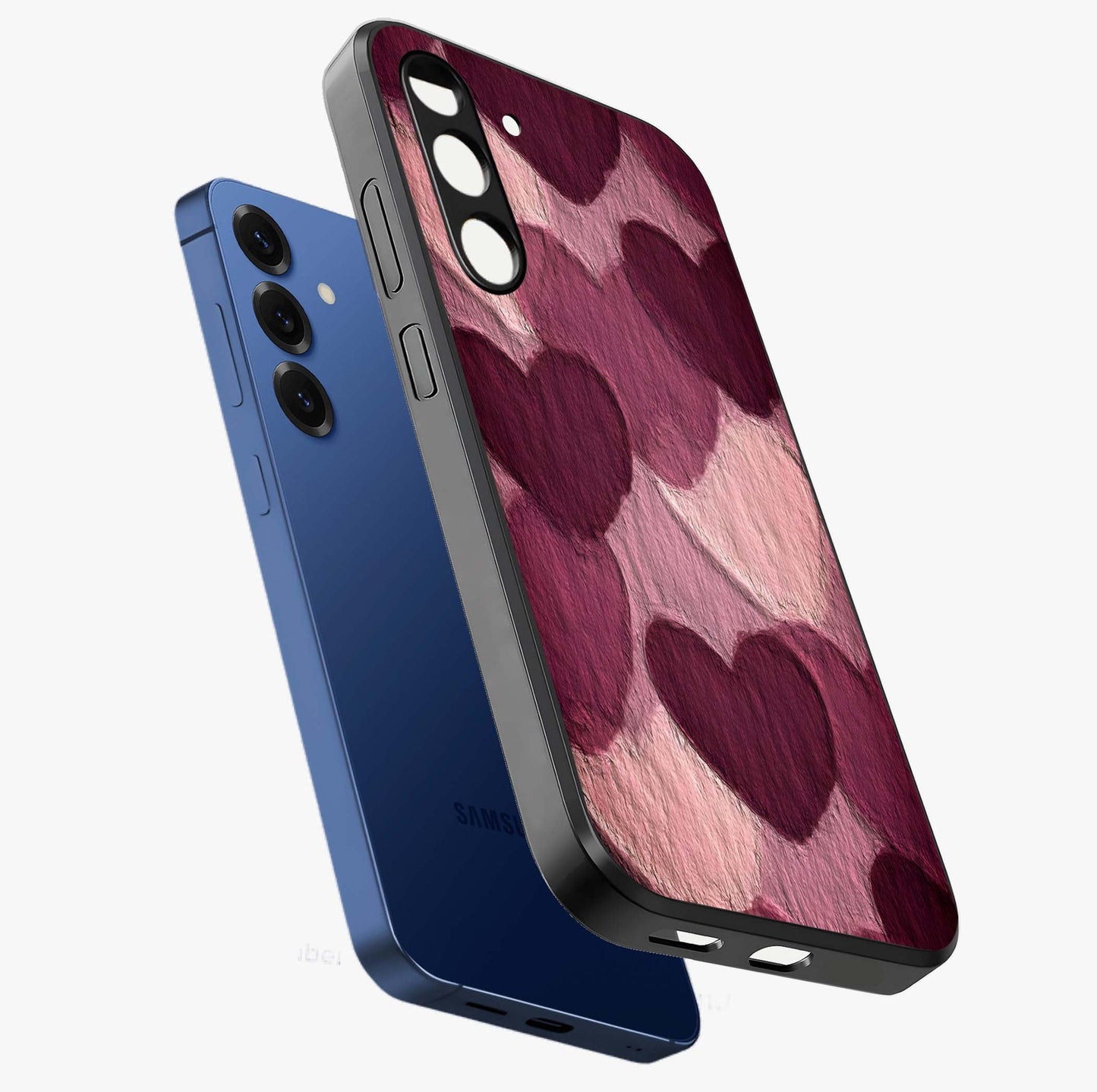 Layered Paper Hearts Glass Case displayed in angled mockup highlighting creative paper craft heart design with romantic aesthetic.