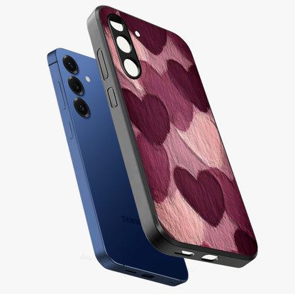 Layered Paper Hearts Glass Case displayed in angled mockup highlighting creative paper craft heart design with romantic aesthetic.