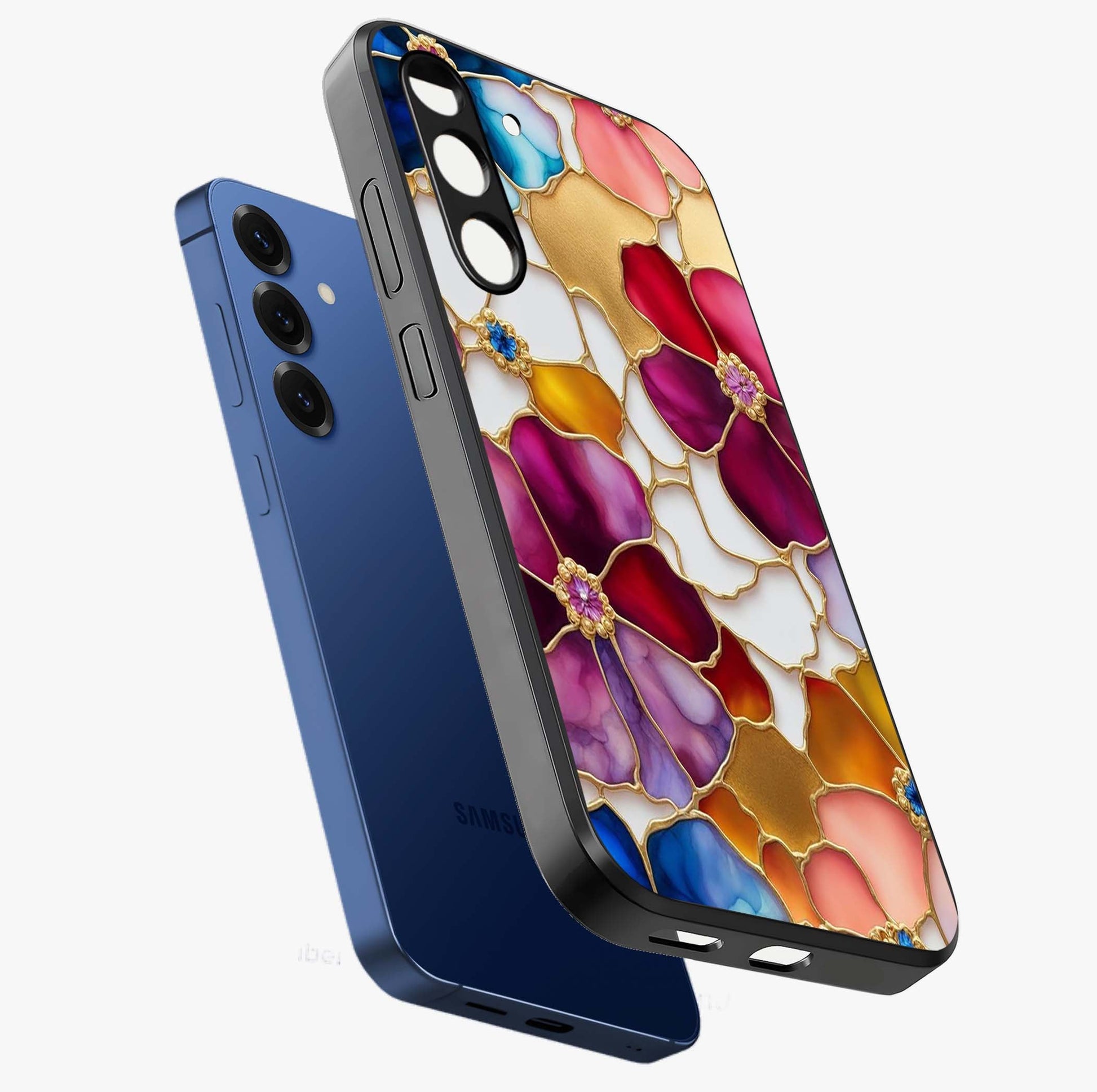 Marble Flower Pattern Glass Case displayed in angled mockup highlighting elegant marble floral design with modern aesthetic.