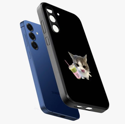 Matcha Cat Style Glass Case displayed in angled mockup highlighting playful feline design with pastel matcha aesthetic.