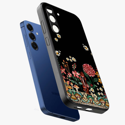 Midnight Bloom Pattern Glass Case displayed in angled mockup highlighting elegant flower design with midnight aesthetic style.