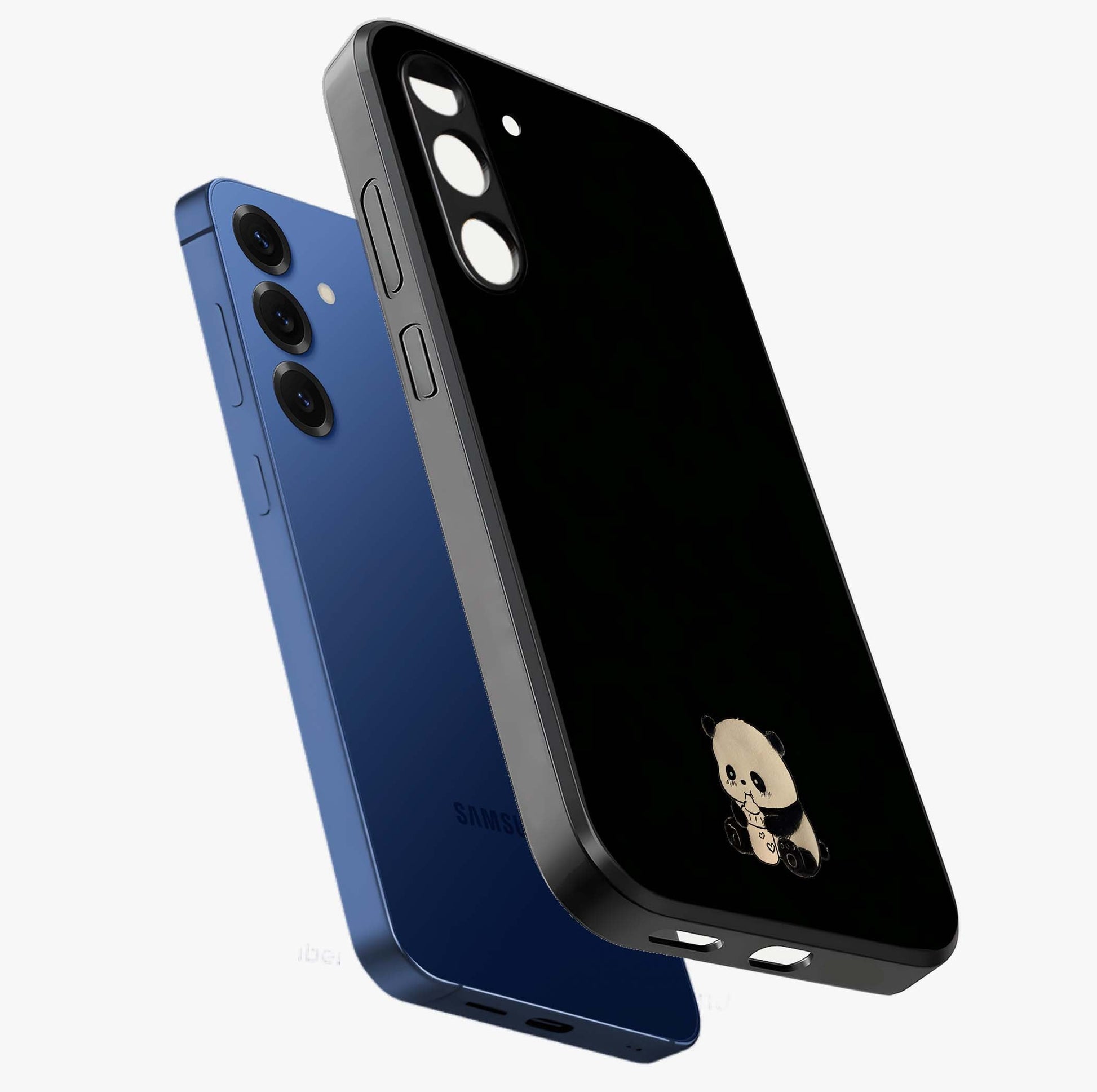 Midnight Panda Love Glass Case displayed in angled mockup highlighting adorable panda illustration with midnight aesthetic.