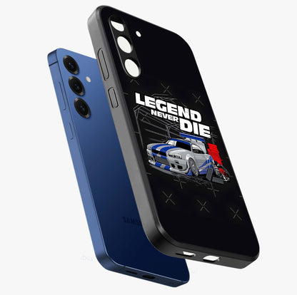 Midnight Racing Legacy Glass Case displayed in angled mockup highlighting dynamic automotive design with bold midnight aesthetic.