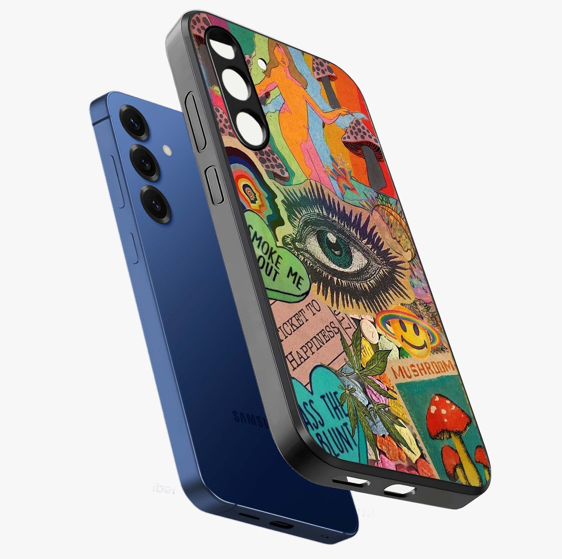Mystic Eye Wonderland Glass Case displayed in angled mockup highlighting magical eye illustration with dreamy aesthetic.