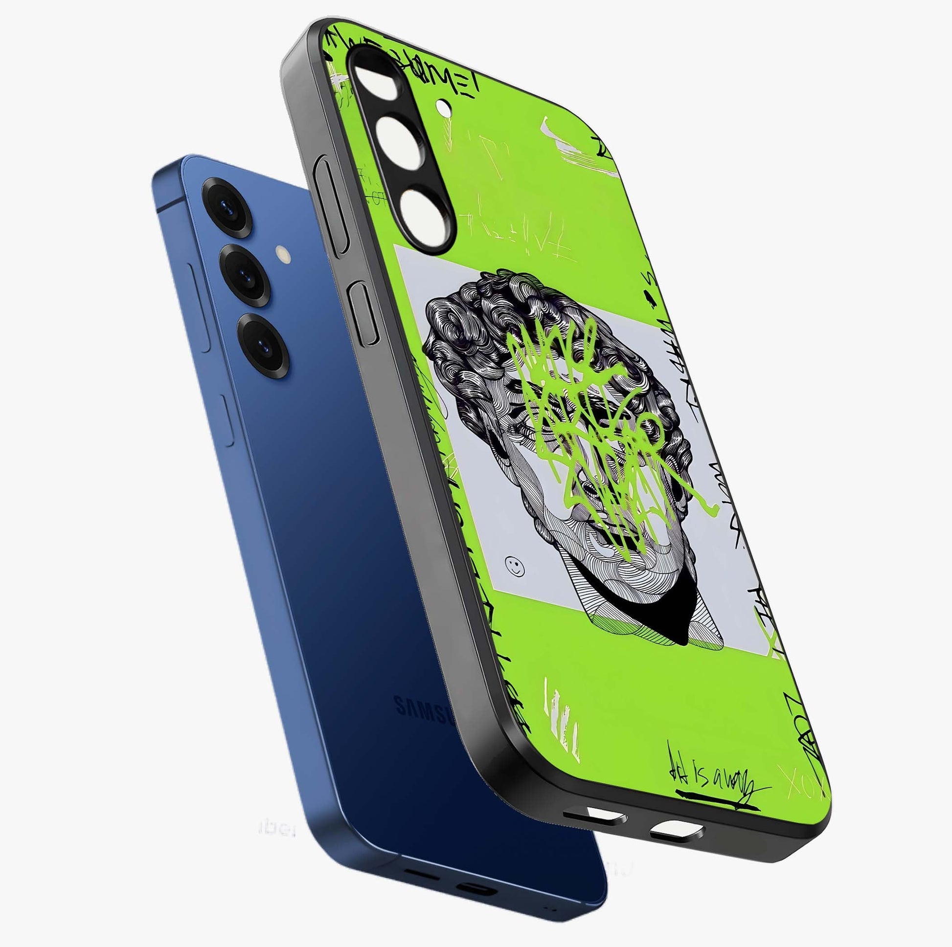 Neo Graffiti Rebellion Glass Case displayed in angled mockup highlighting urban street art design with rebellious aesthetic.
