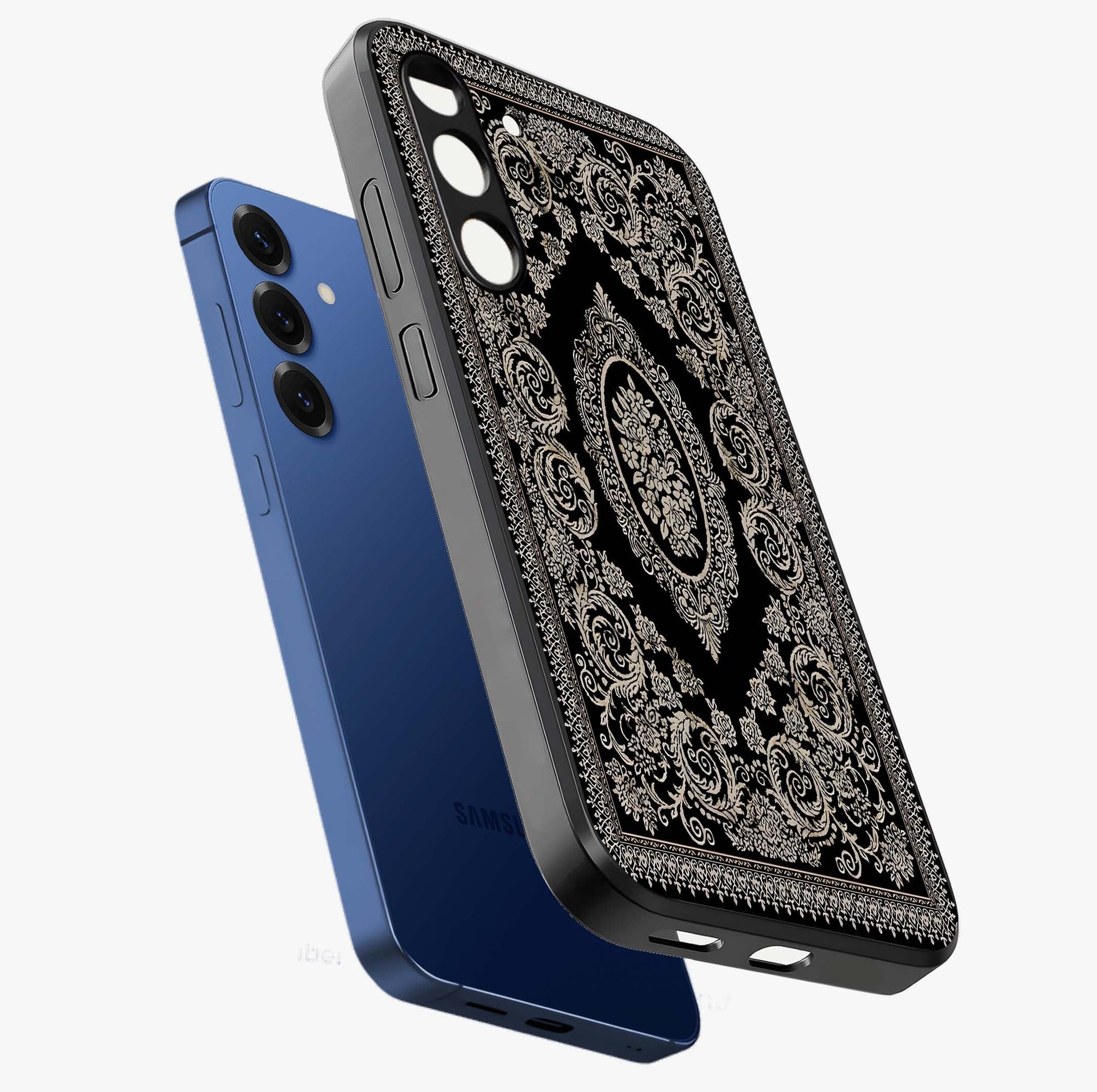 Noir Bloom Elegance Glass Case displayed in angled mockup highlighting refined flower design with stylish noir aesthetic.