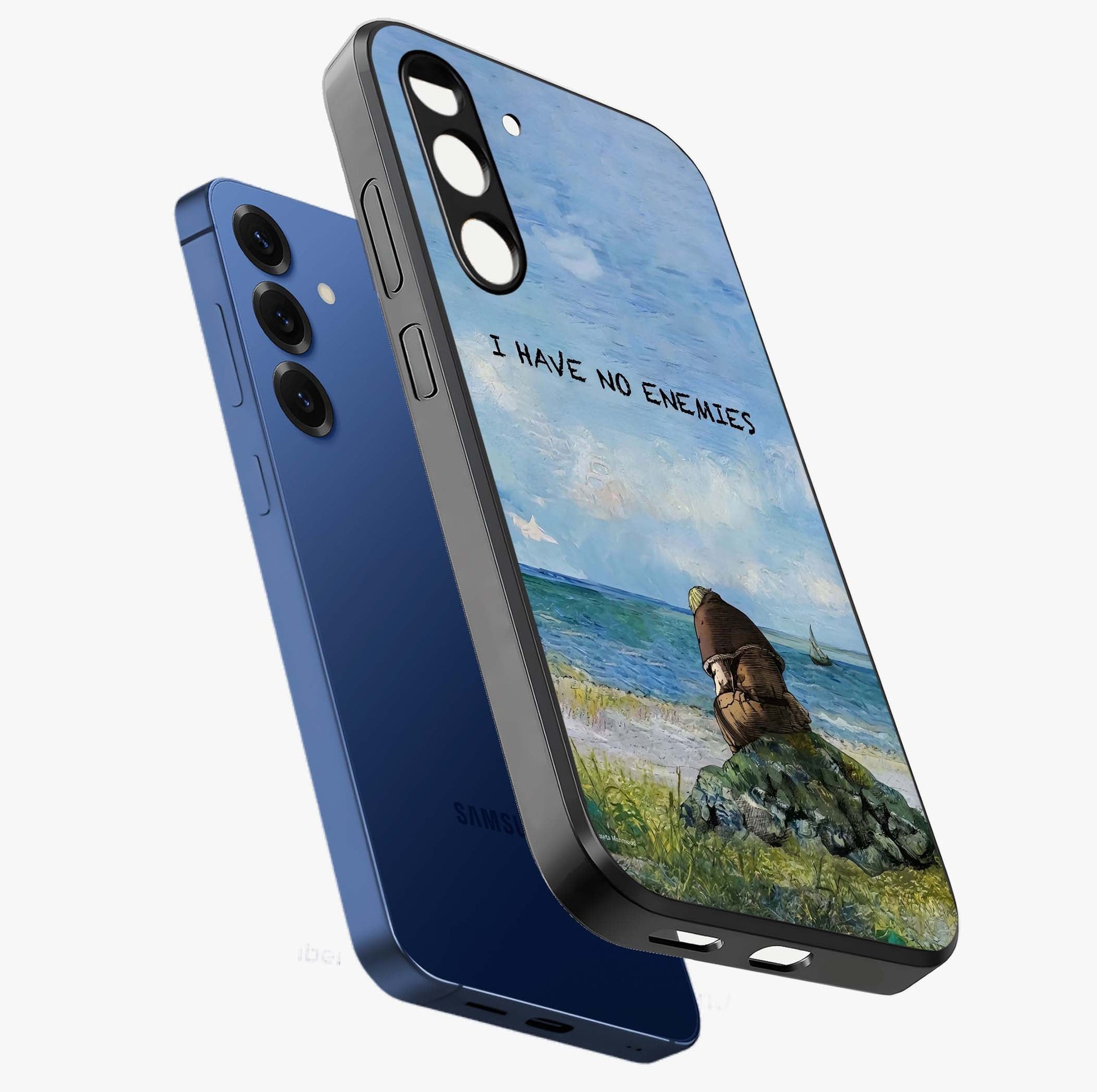 Peace Beyond War Glass Case displayed in angled mockup highlighting meaningful message design with artistic aesthetic style.