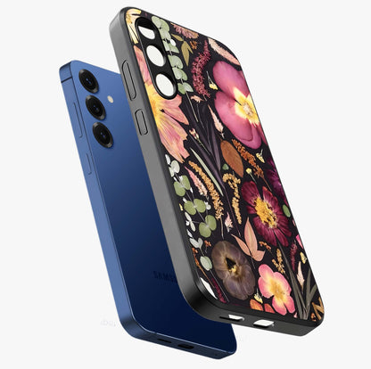 Petal Dream Tapestry Glass Case displayed in angled mockup highlighting decorative petal pattern with elegant botanical aesthetic.