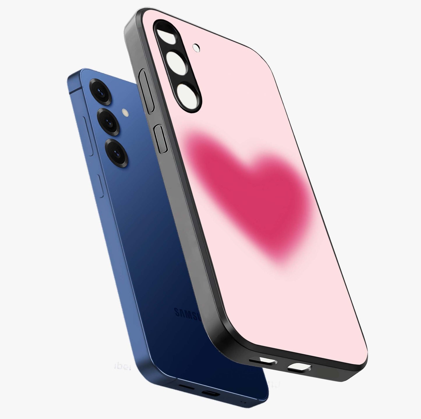 Pink Aura Heart Glass Case displayed in angled mockup highlighting vibrant pink heart design with dreamy aura aesthetic.