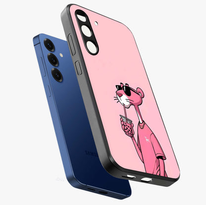 Pink Panther Glass Case displayed in angled mockup highlighting playful cartoon character design with vibrant pink aesthetic.