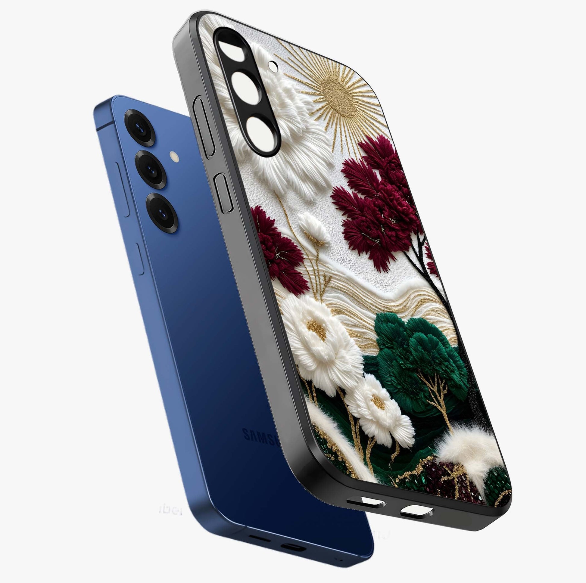 Radiant Bloom Elegance Glass Case displayed in angled mockup highlighting graceful floral design with radiant aesthetic style.