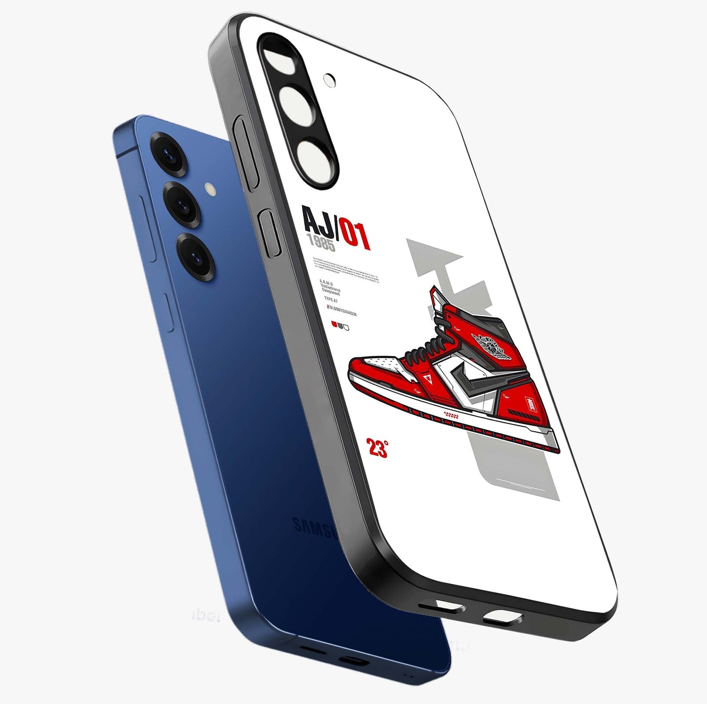 Retro Sneaker Blueprint Glass Case displayed in angled mockup highlighting detailed shoe design with sporty retro aesthetic.