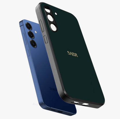 Sabr Minimal Patience Glass Case displayed in angled mockup highlighting simple inspirational design with clean aesthetic style.