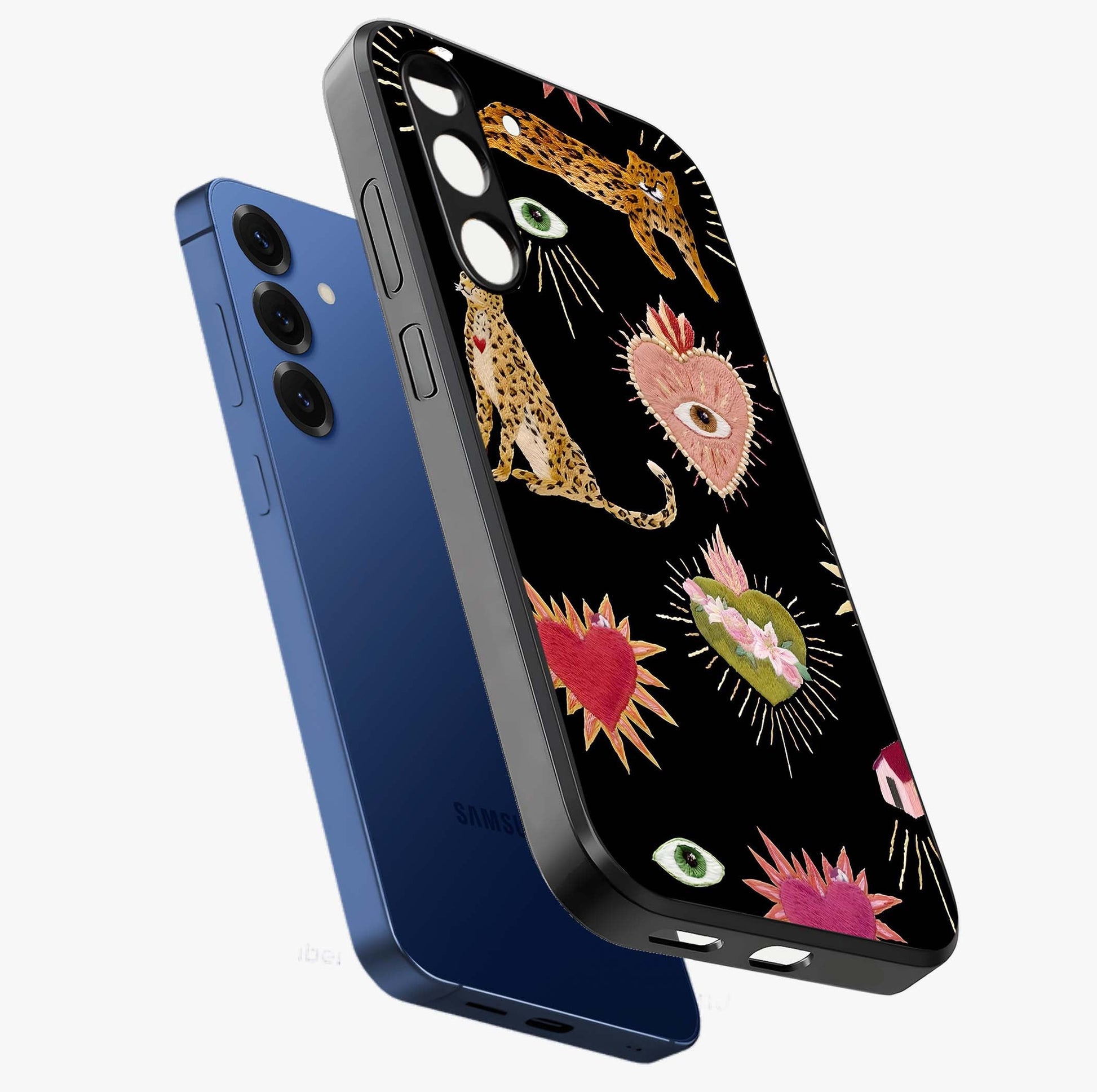 Sacred Jungle Heart Glass Case displayed in angled mockup highlighting lush tropical design with natural aesthetic style.