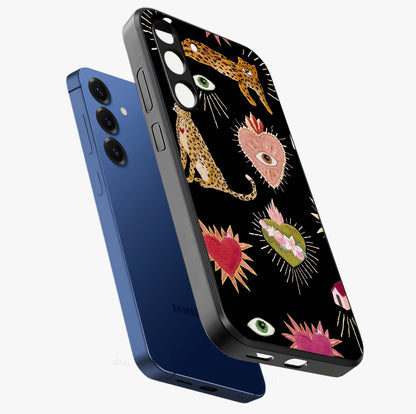 Sacred Jungle Heart Glass Case displayed in angled mockup highlighting lush tropical design with natural aesthetic style.