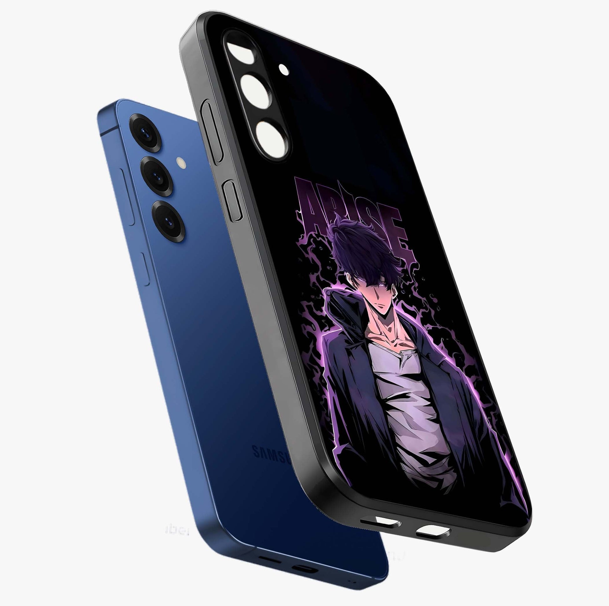 Shadow Monarch Awakening Glass Case displayed in angled mockup highlighting dramatic shadow warrior design with fantasy aesthetic.