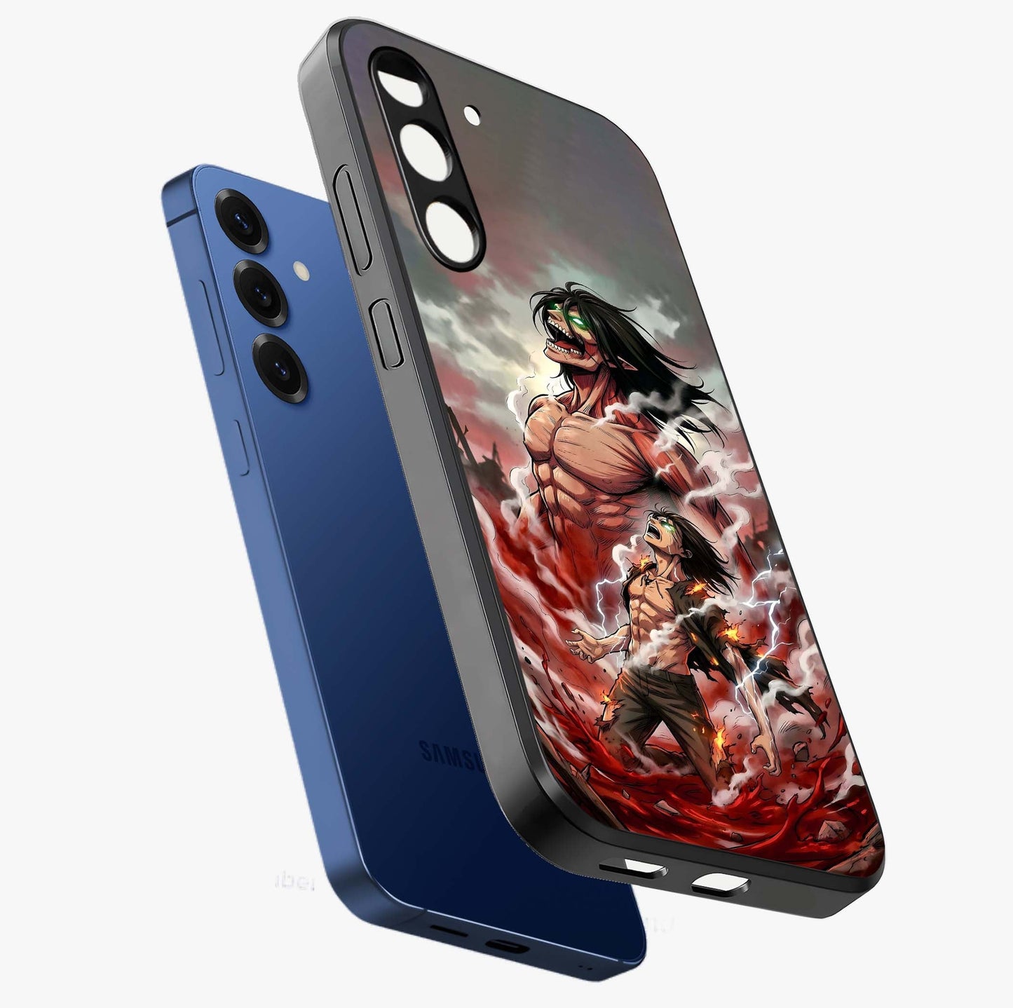 Titan Awakening Fury Glass Case displayed in angled mockup highlighting dramatic giant warrior design with bold anime aesthetic.