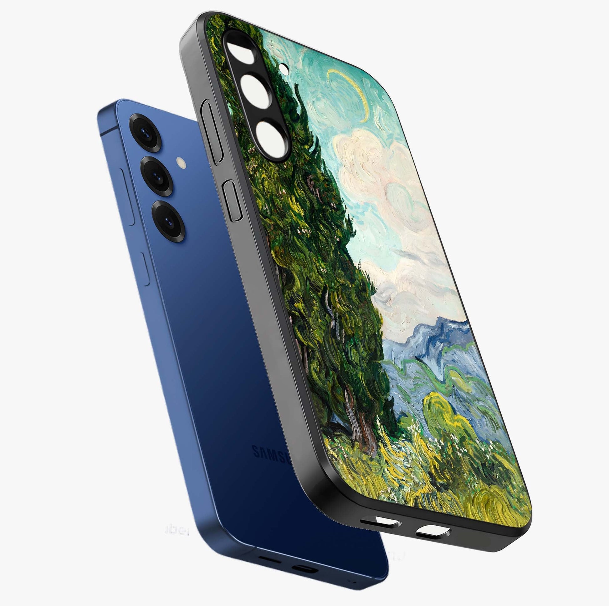 Van Gogh Vintage Art Glass Case displayed in angled mockup highlighting textured brushstroke design with classic aesthetic.