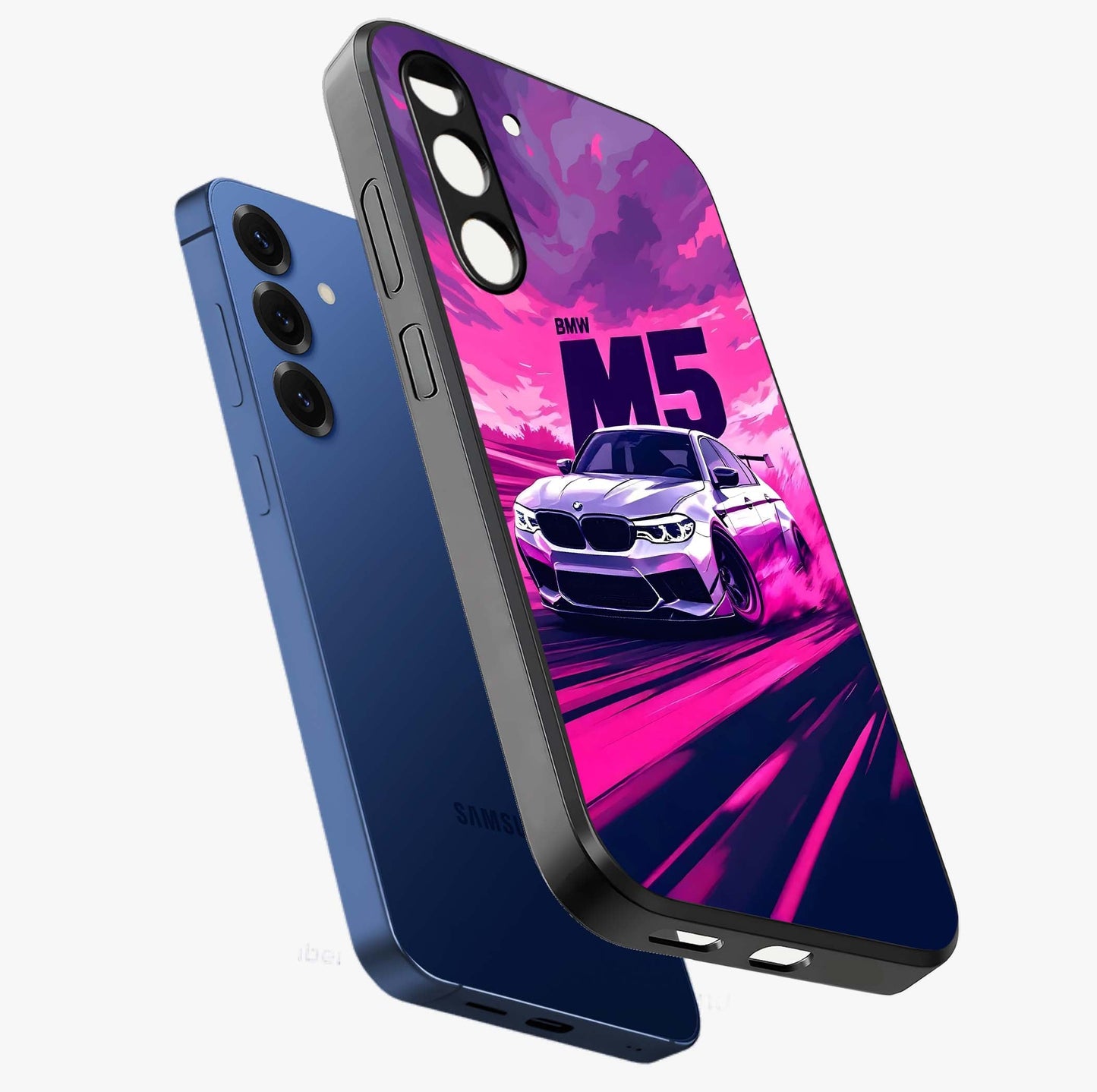 Velocity Drift Pulse Glass Case displayed in angled mockup highlighting dynamic drift design with sporty automotive aesthetic.