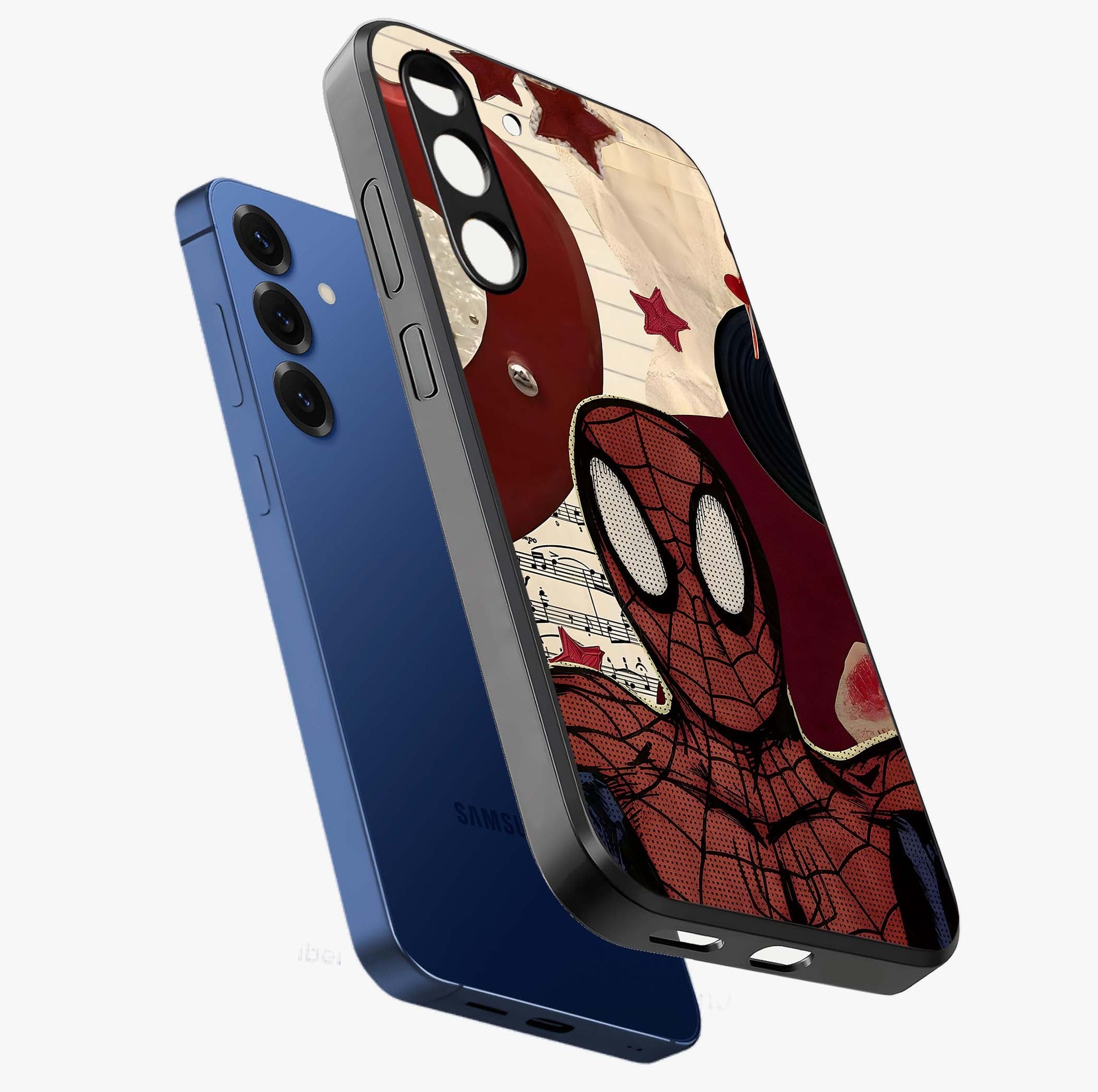 Web Warrior Vibes Glass Case displayed in angled mockup highlighting dynamic web design with comic style aesthetic.