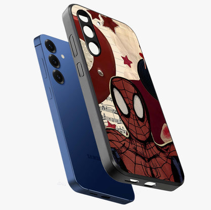 Web Warrior Vibes Glass Case displayed in angled mockup highlighting dynamic web design with comic style aesthetic.