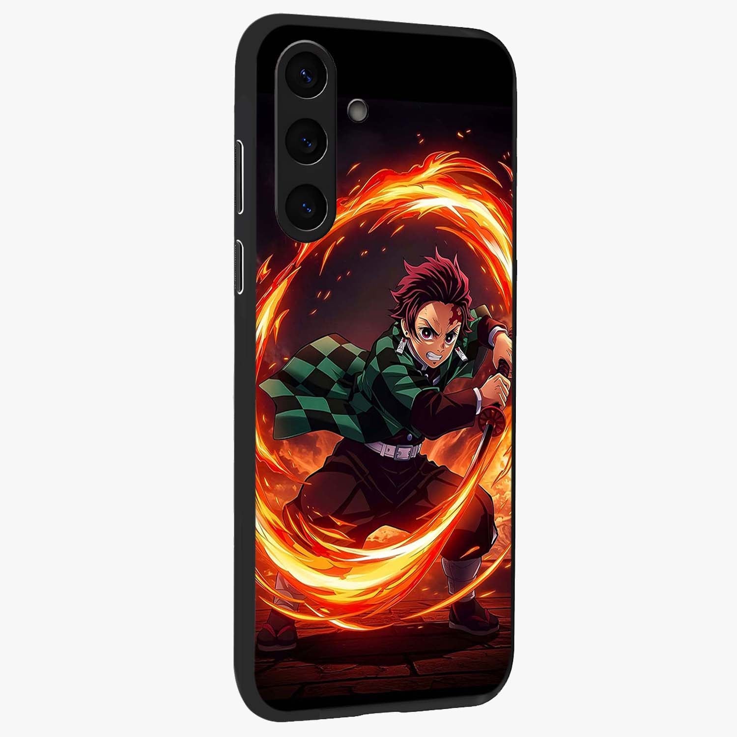 Blazing Sword Resolve Glass Case upright view showcasing dramatic warrior inspired artwork with intense visual style.